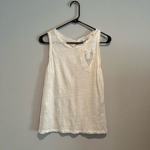 Sandro Linen Lace Detail Cut Out Back Off-White Tank Size 2/Extra Small
